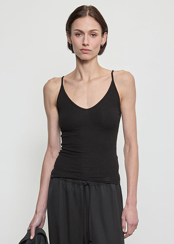 Fluid Silk Rib Cami | Black