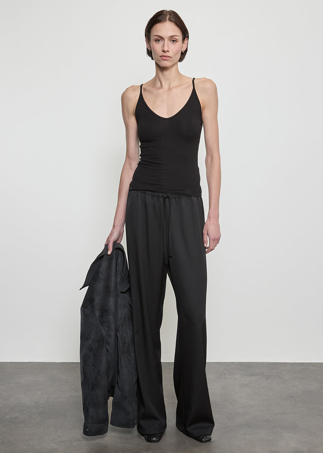 Fluid Silk Rib Cami | Black