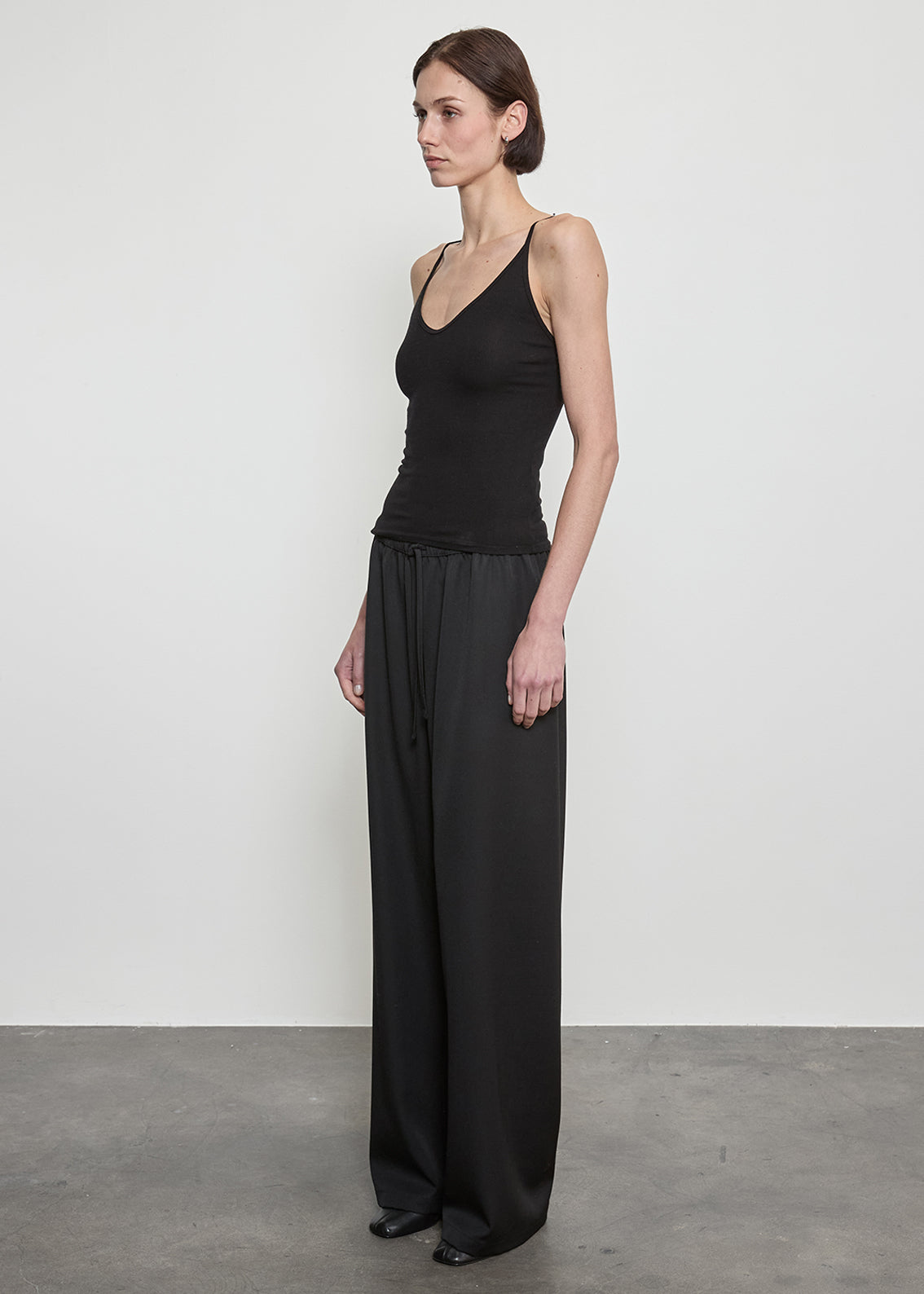 Fluid Silk Rib Cami | Black