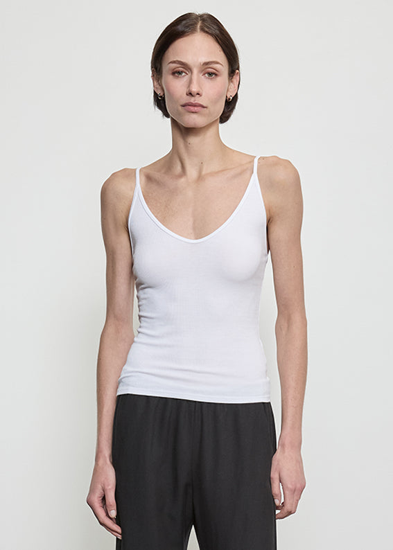 Fluid Silk Rib Cami | White