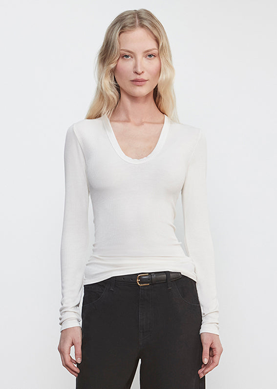 Silk Rib L/S U | Chalk