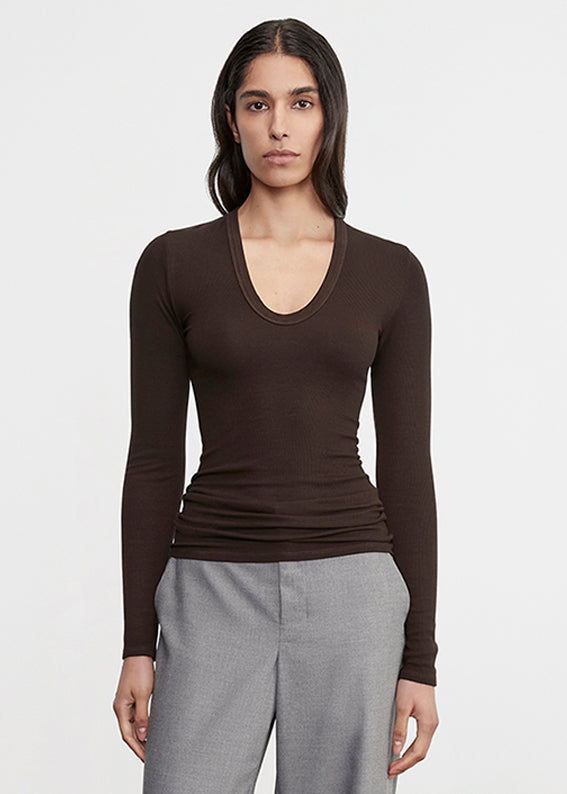 Silk Rib L/S U | Coffee Bean