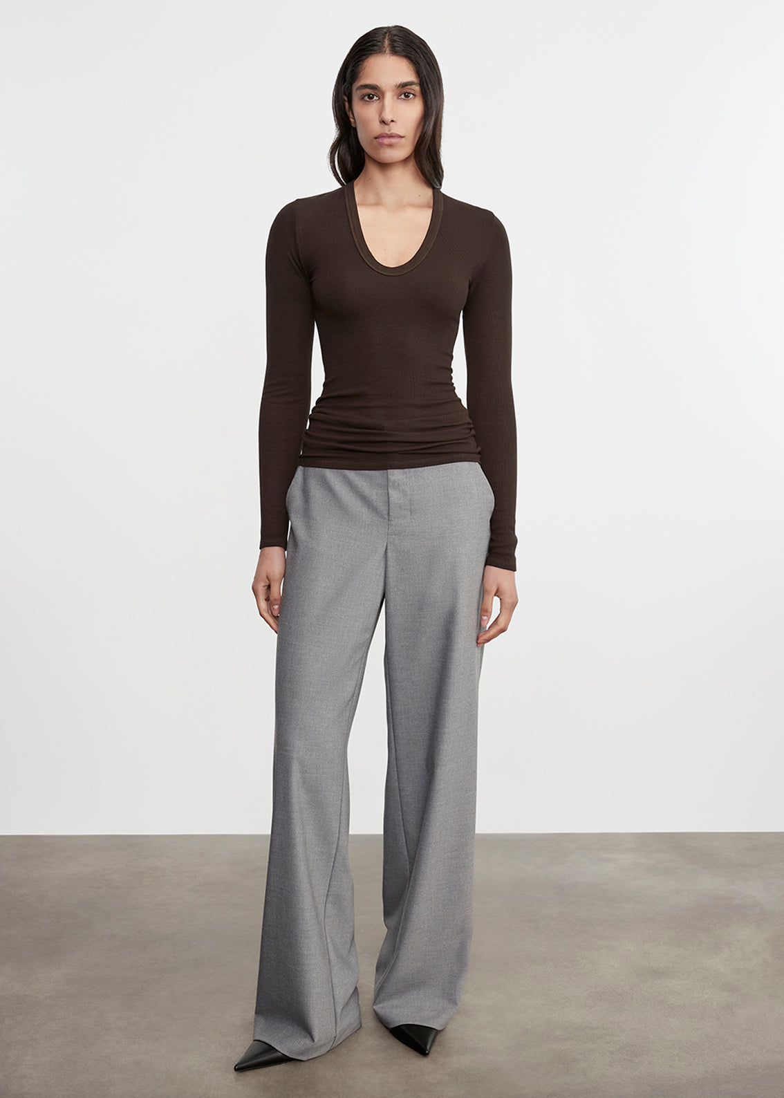 Silk Rib L/S U | Coffee Bean