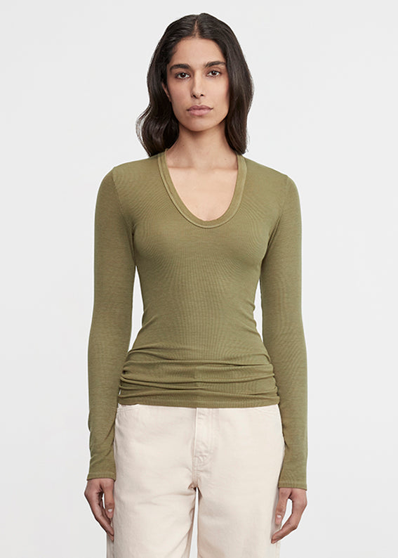 Silk Rib L/S U | Olive Stone