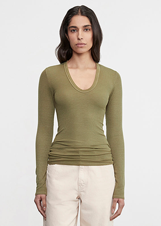 Silk Rib L/S U | Olive Stone