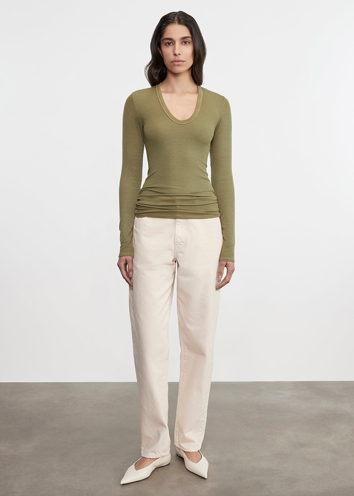 Silk Rib L/S U | Olive Stone