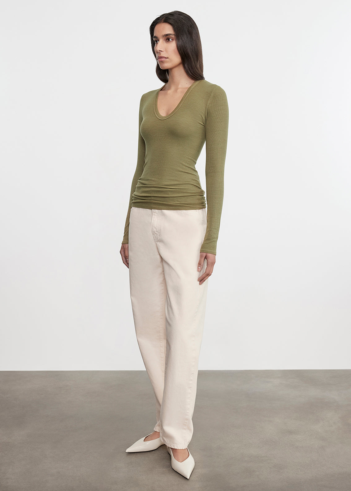 Silk Rib L/S U | Olive Stone