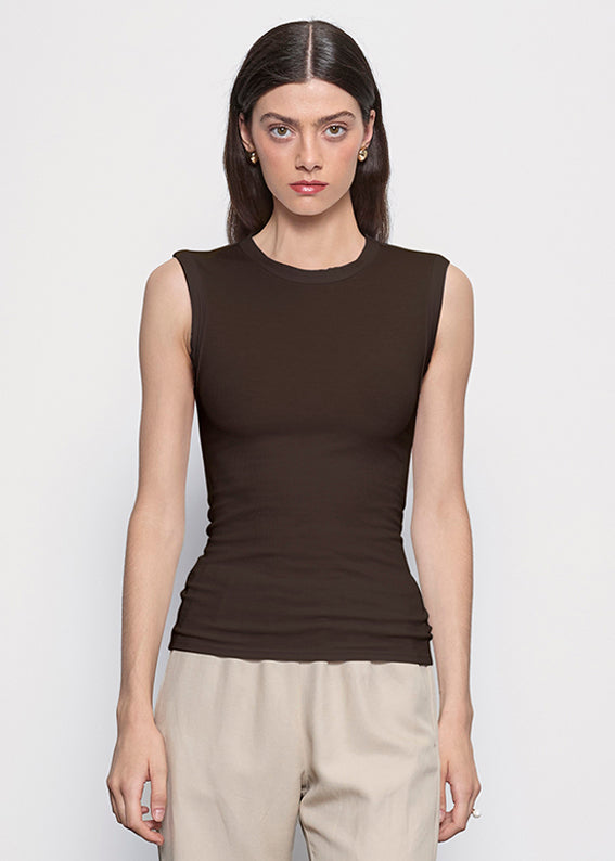 Silk Rib Sleeveless Tank | Coffee Bean