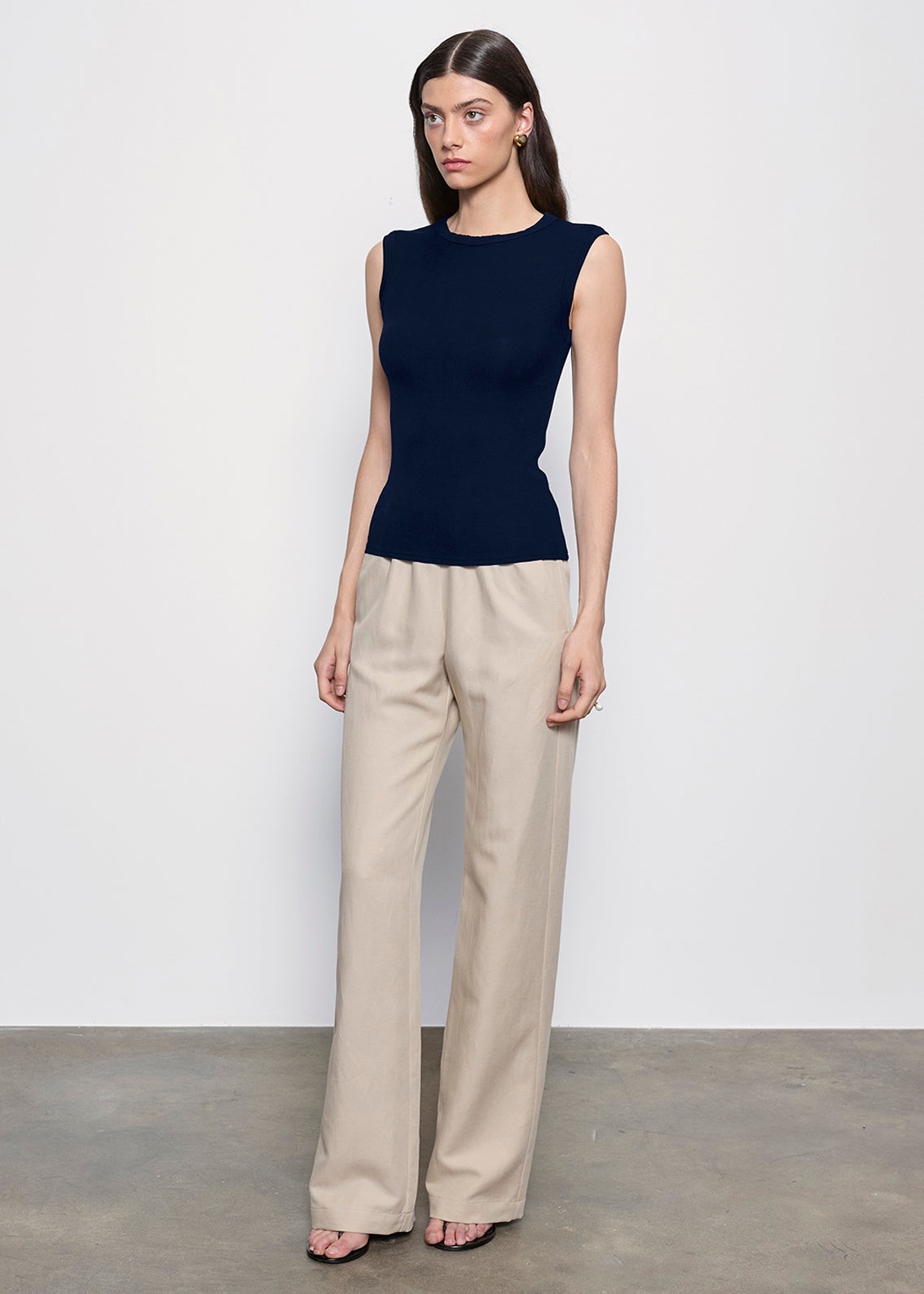 Silk Rib Sleeveless Tank | Indigo