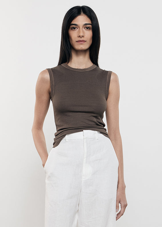 Silk Rib Sleeveless Tank | Shiitake