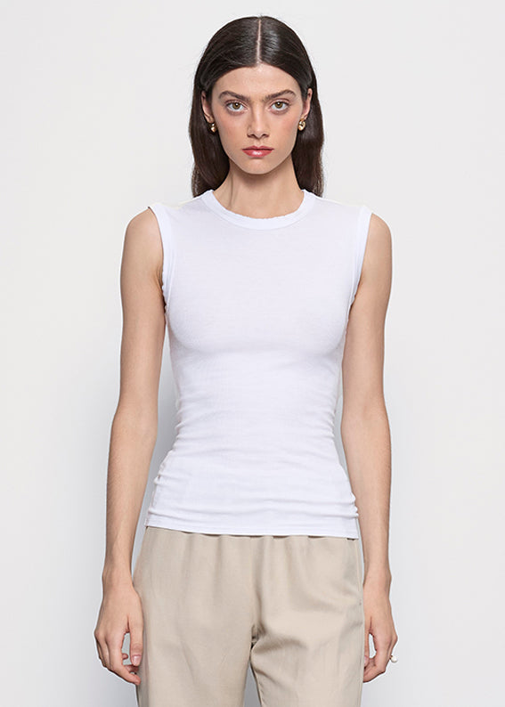 Silk Rib Sleeveless Tank | White