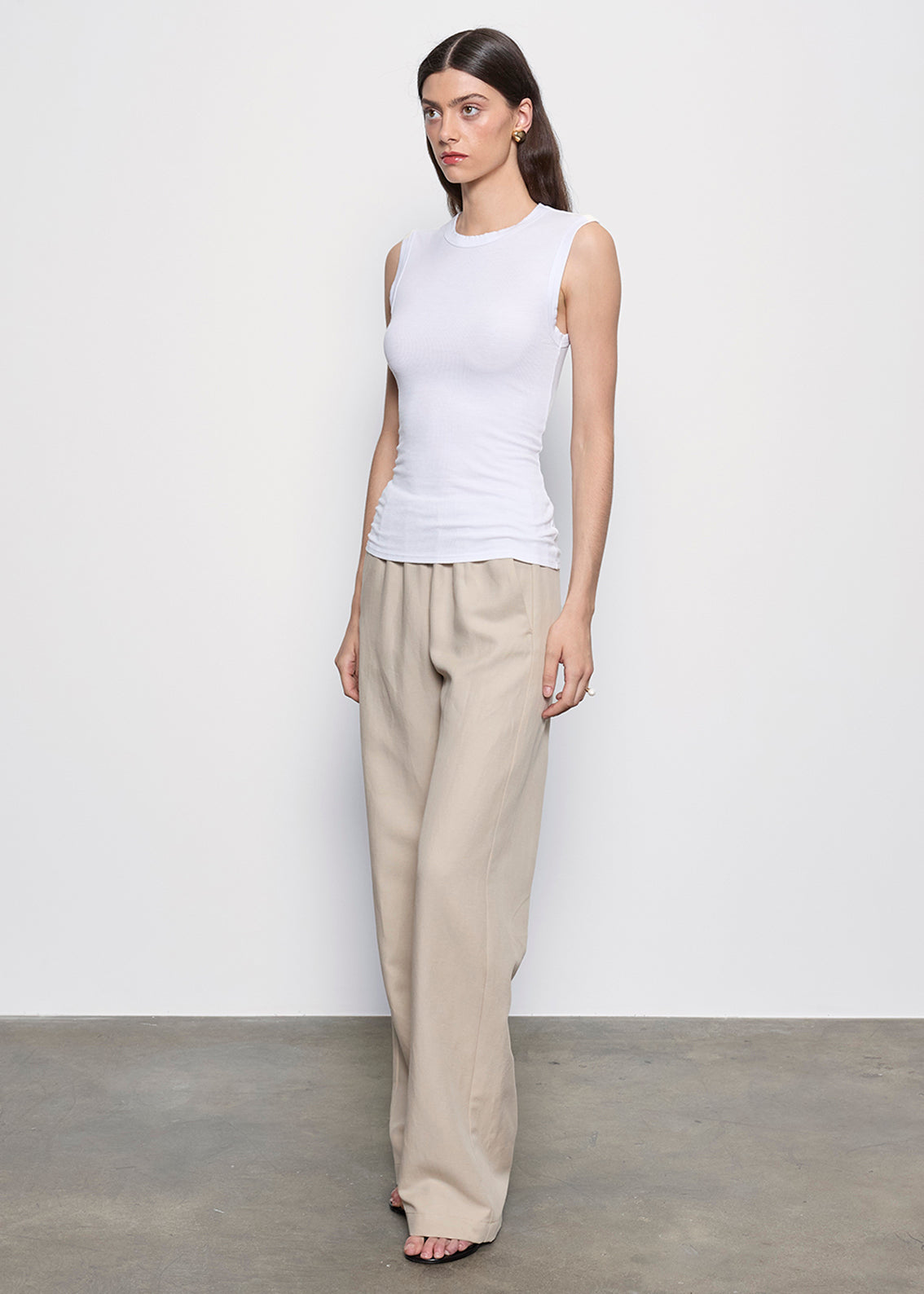 Silk Rib Sleeveless Tank | White