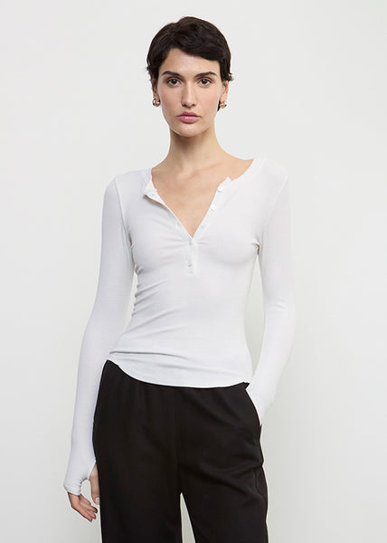 Silk Rib L/S Baseball Henley | Cloud – Enza Costa