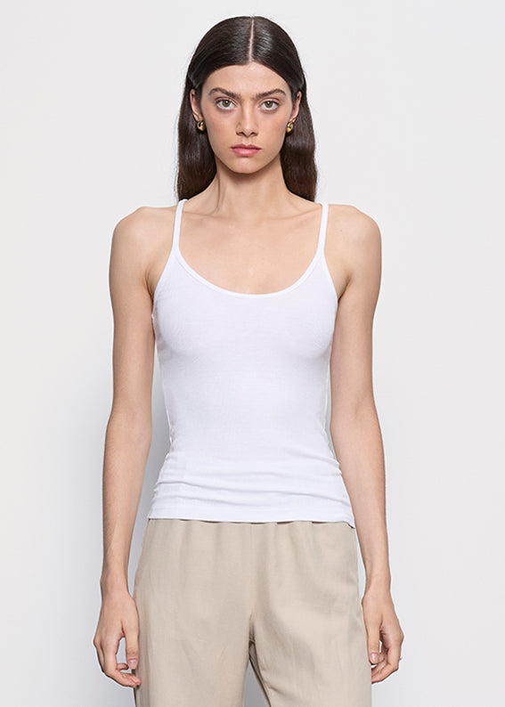 Silk Rib U Tank | White