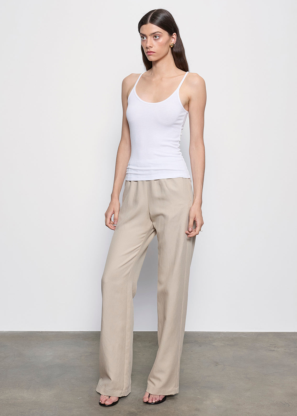 Silk Rib U Tank | White