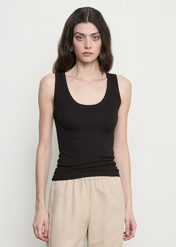 Silk Rib Bold Tank | Black