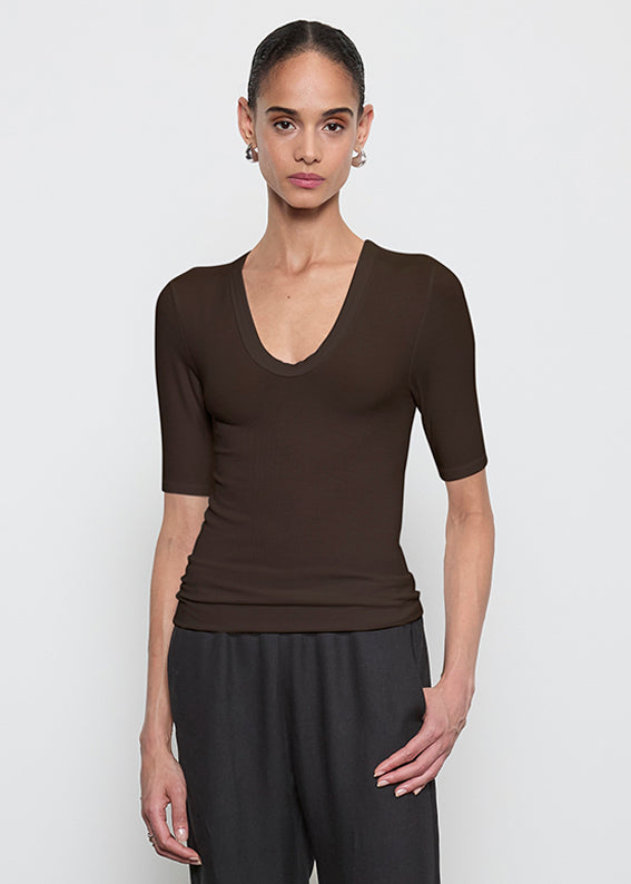 Silk Rib Half Sleeve U | Coffee Bean
