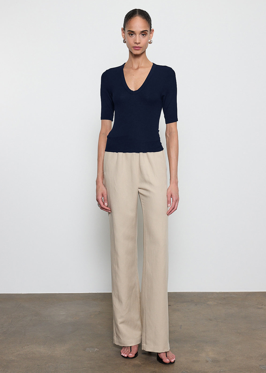 Silk Rib Half Sleeve U | Indigo