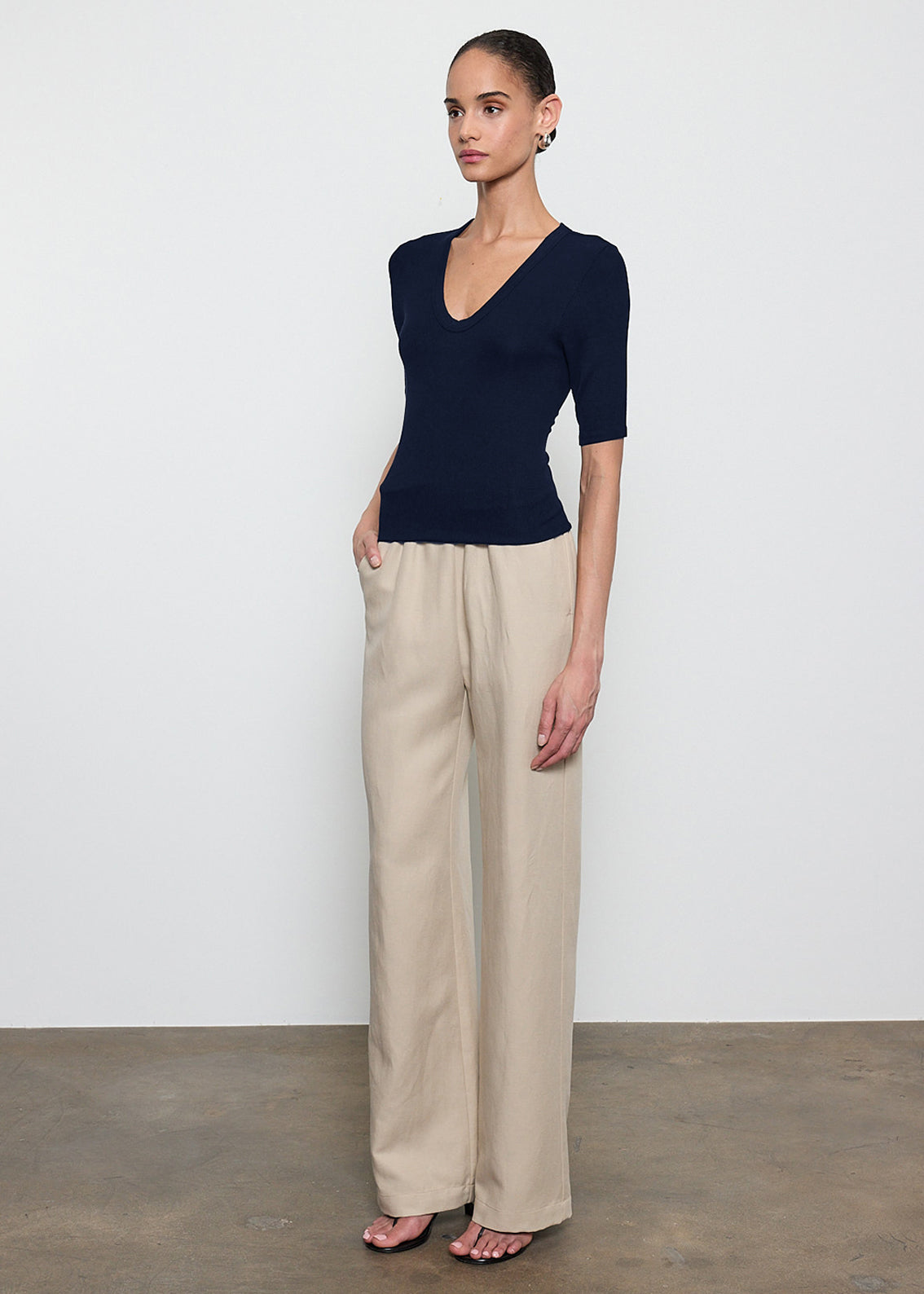 Silk Rib Half Sleeve U | Indigo