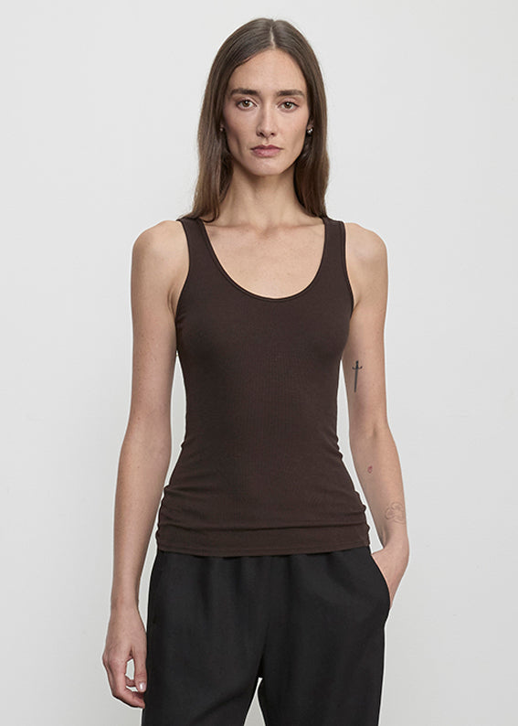 Fluid Silk Rib Tank | Coffee Bean