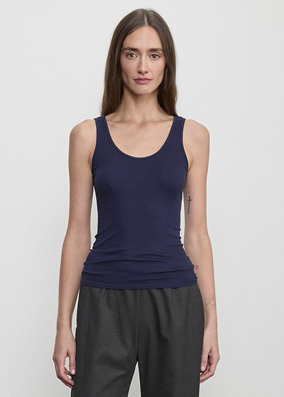 Fluid Silk Rib Tank | Indigo