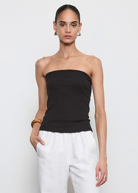 Silk Rib Tube Top | Black