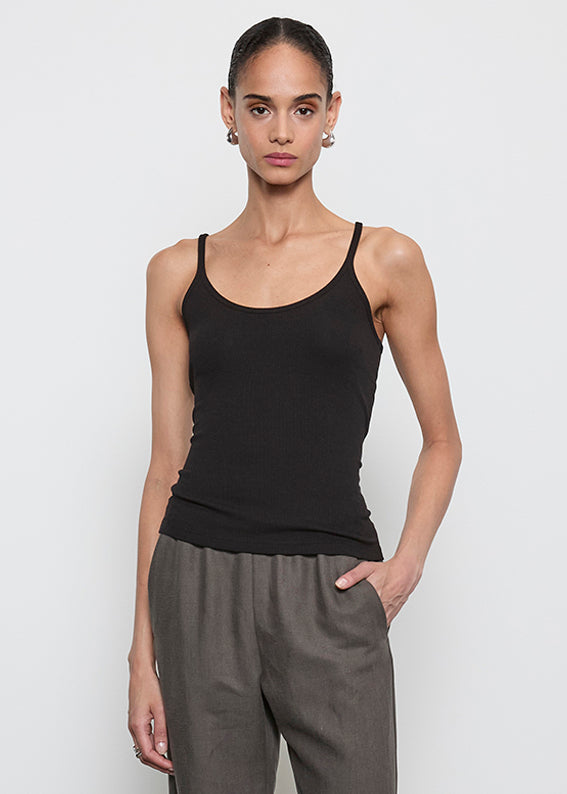 Silk Rib U Tank | Black