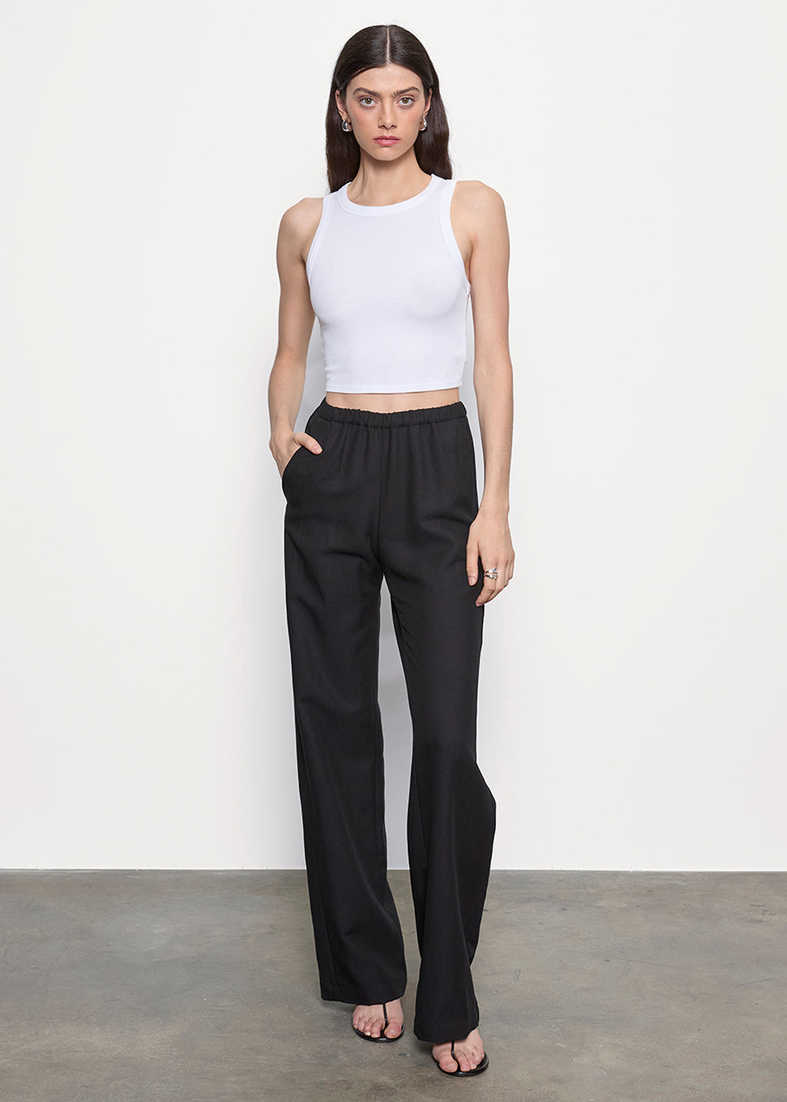 Silk Rib Cropped Tank | White
