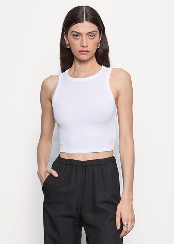 Silk Rib Cropped Tank | White
