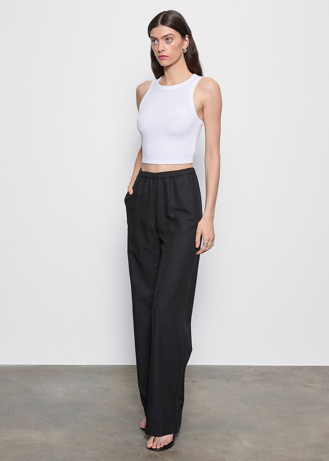 Silk Rib Cropped Tank | White