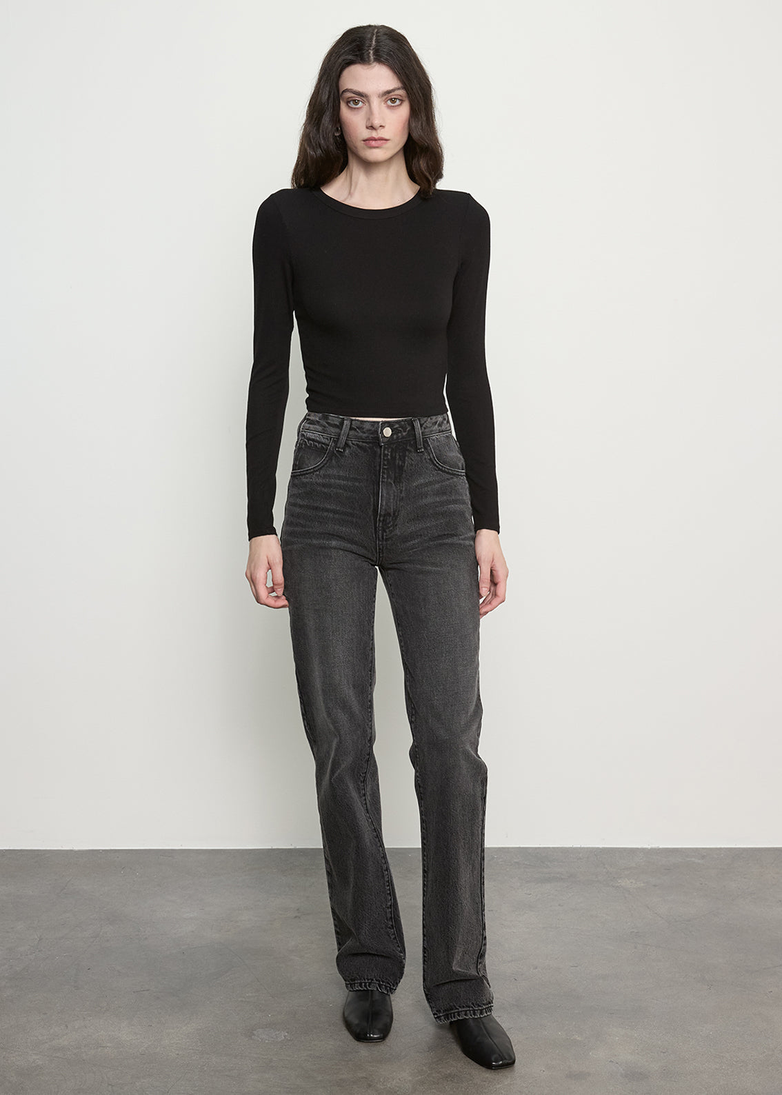 Fluid Silk Rib L/S Tuck Top | Black