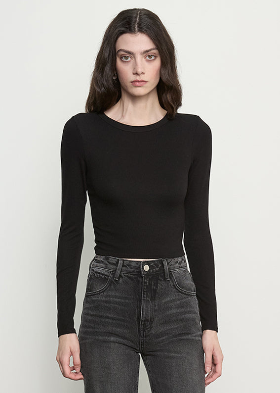 Fluid Silk Rib L/S Tuck Top | Black