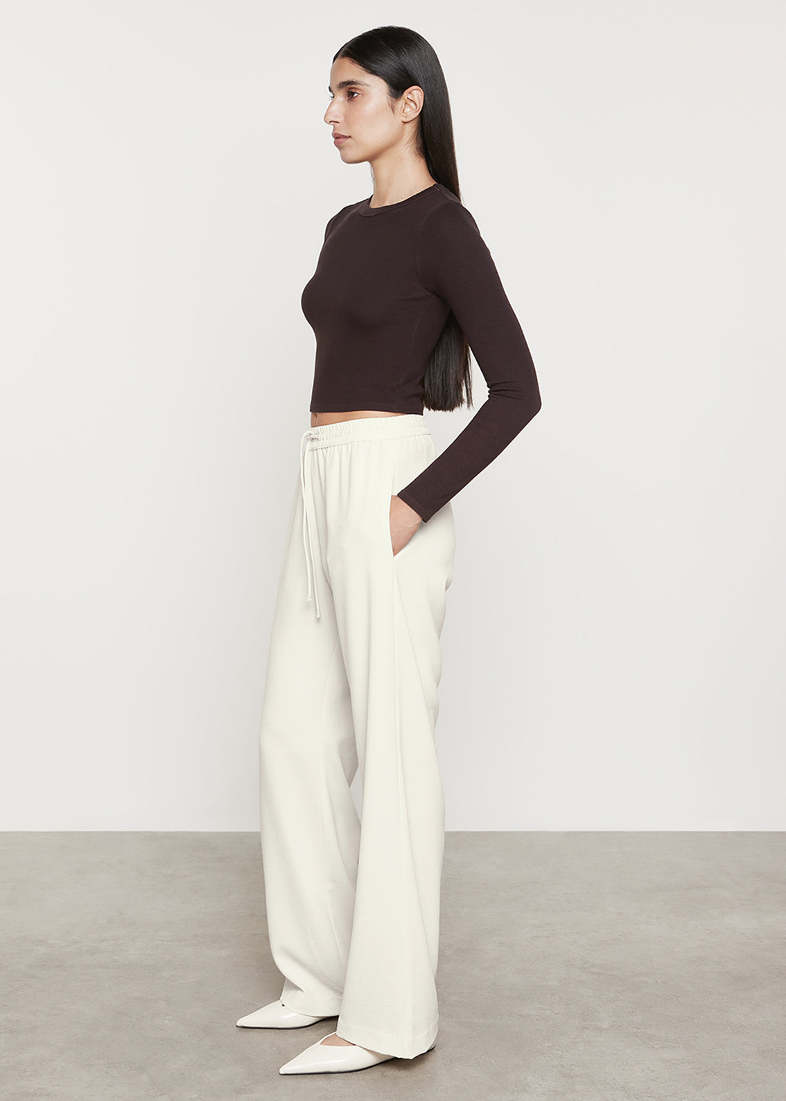 Silk Rib L/S Tuck Top | Brown