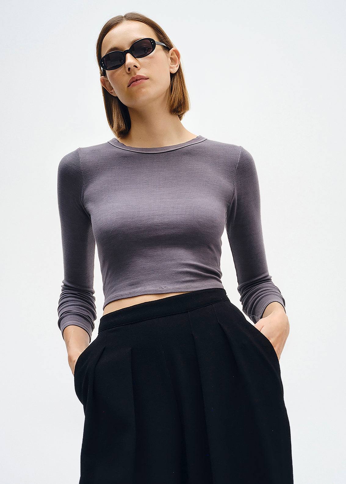 Silk Rib L/S Tuck Top | Castle Rock