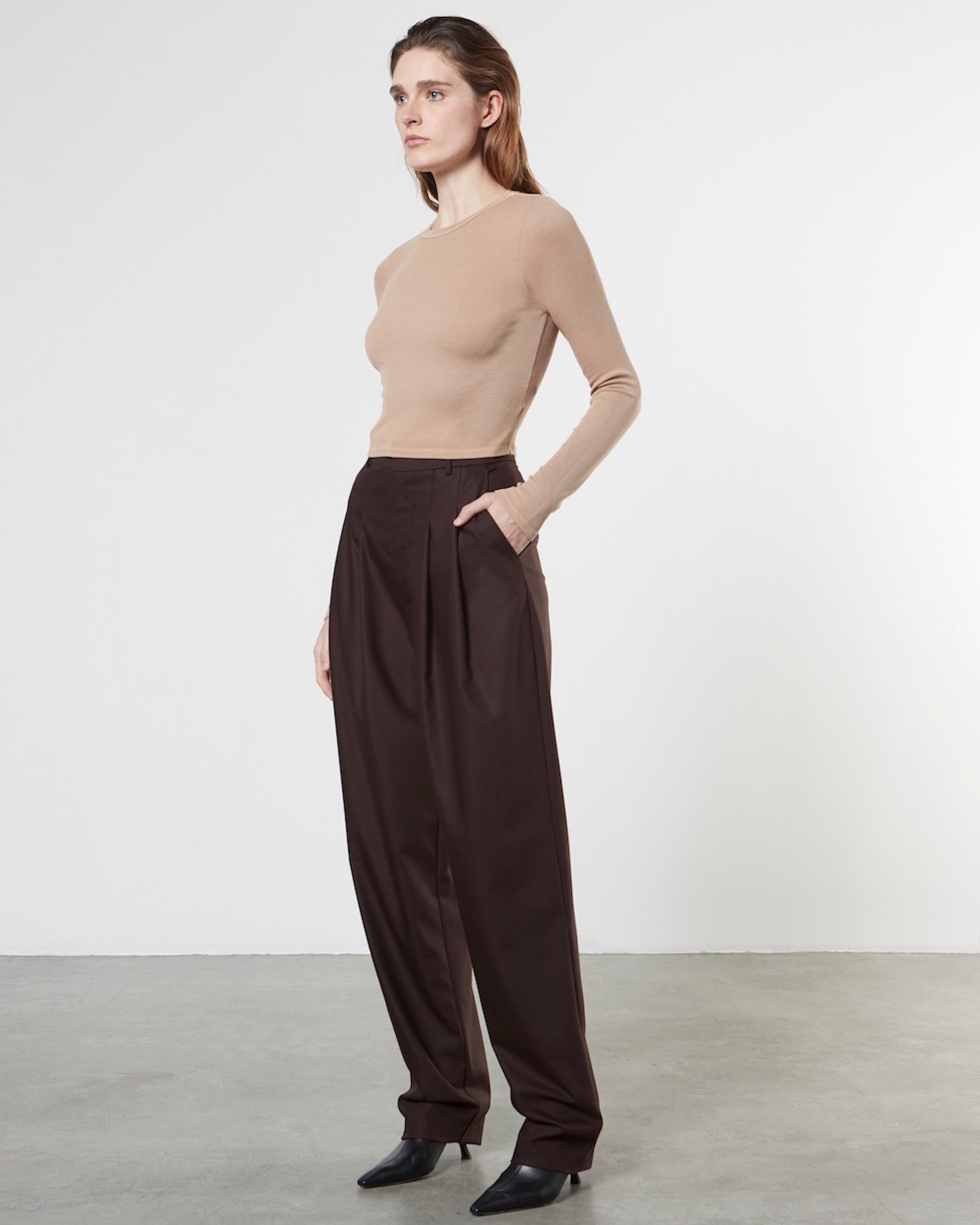 Silk Knit L/S Tuck Top | Parchment – Enza Costa