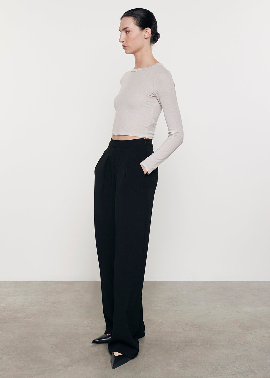 Silk Rib L/S Tuck Top | Salt