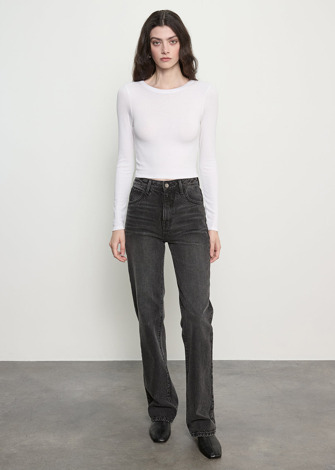 Fluid Silk Rib L/S Tuck Top | White