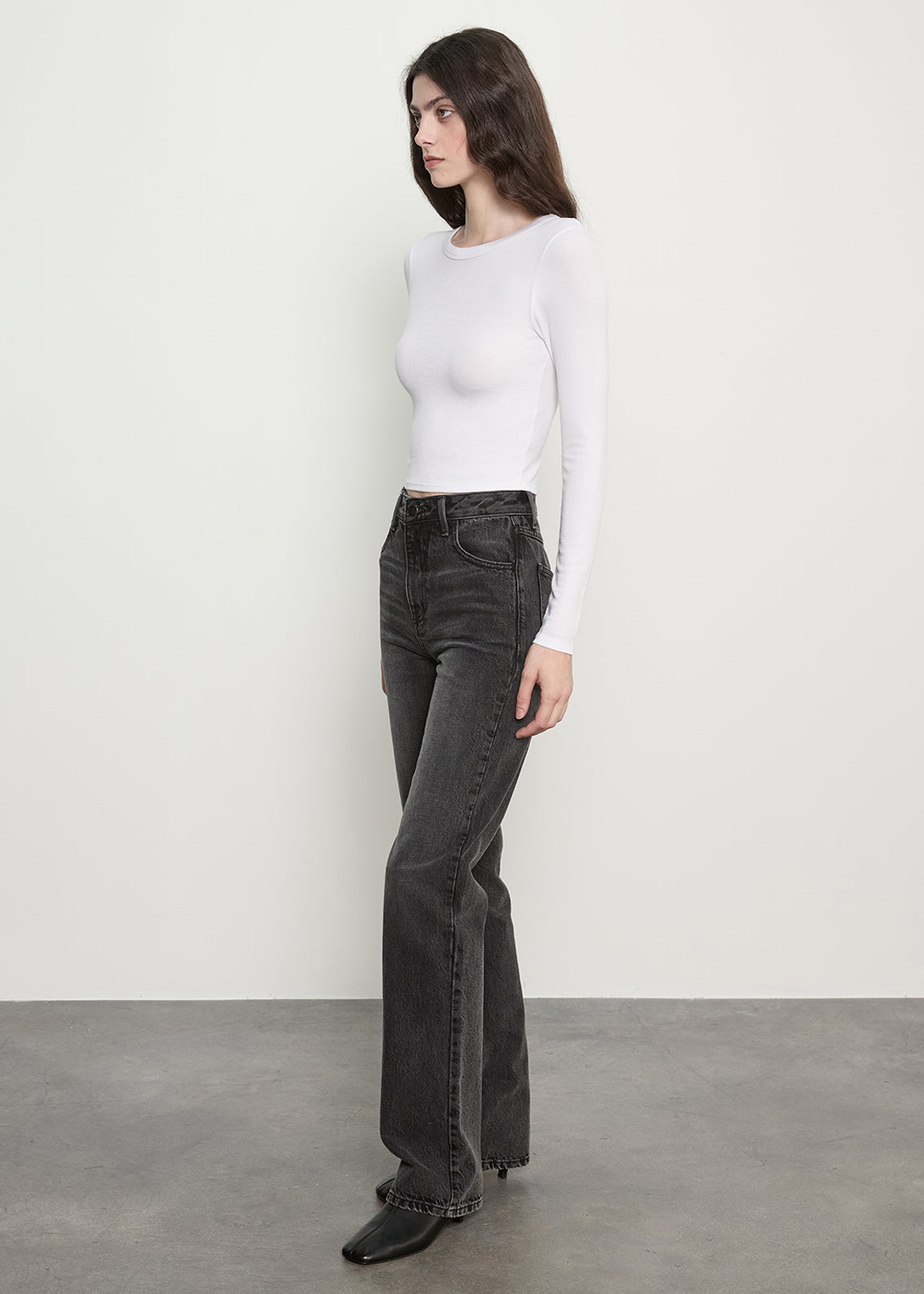 Fluid Silk Rib L/S Tuck Top | White