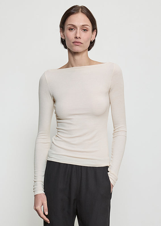 Fluid Silk Rib Boatneck | Antique Cream