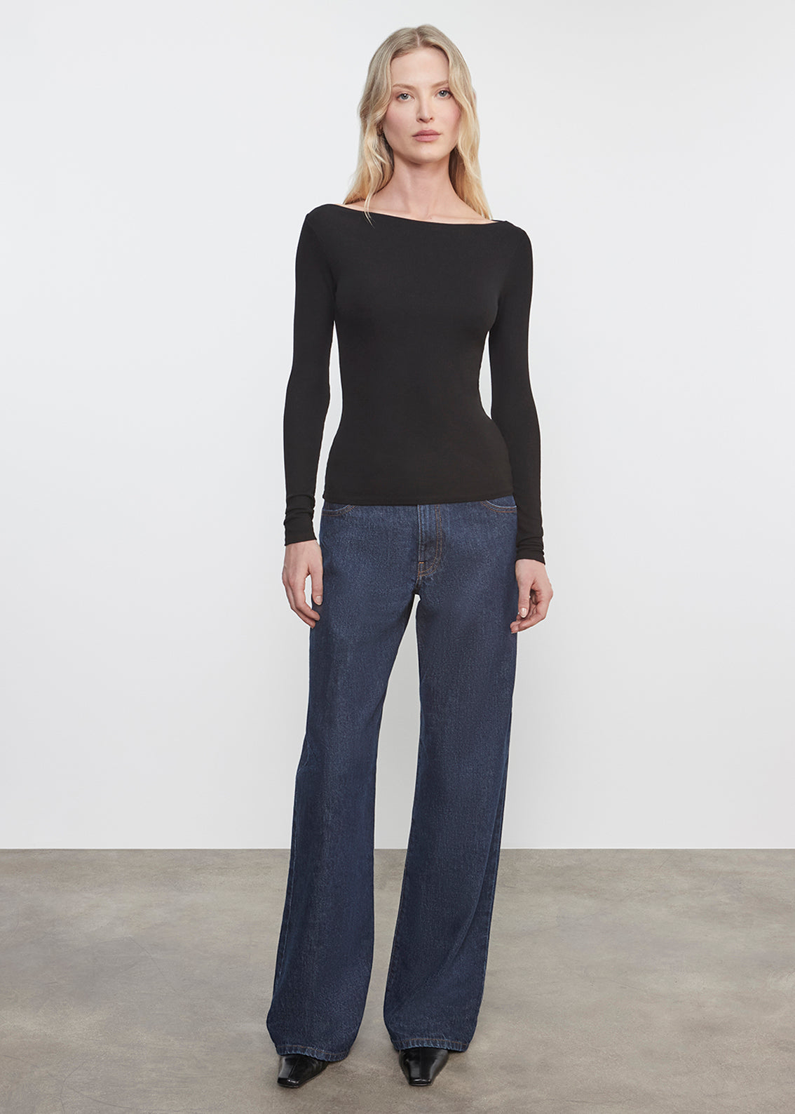 Silk Rib Boatneck Top | Black