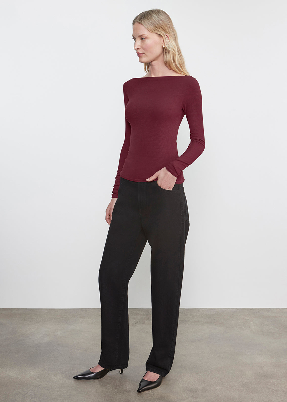 Silk Rib Boatneck | Carmine