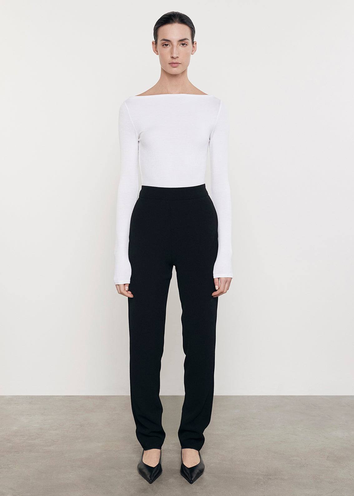 Silk Rib Boatneck Top | White