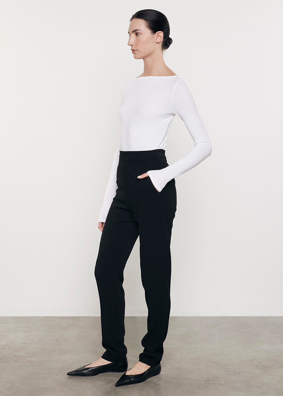 Silk Rib Boatneck Top | White