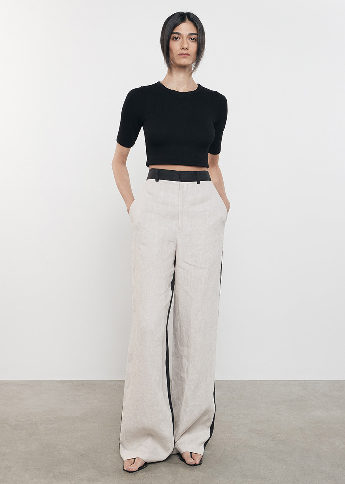 Linen Colorblock Trouser | Flax/Black