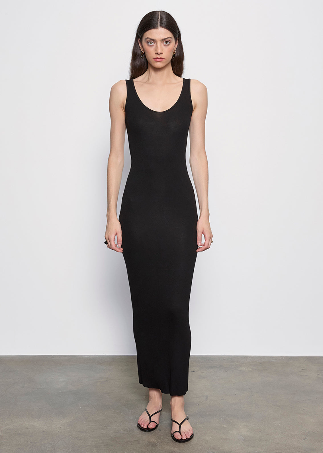 Silk Rib Maxi Dress | Black