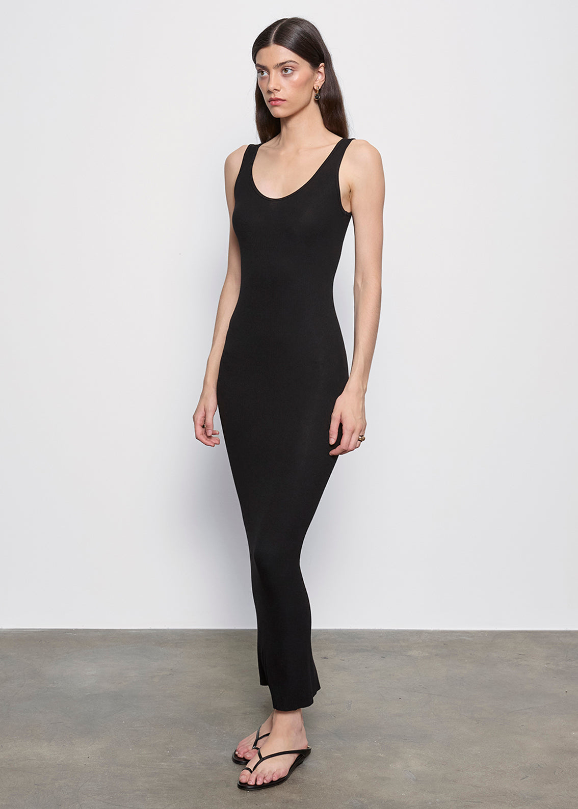 Silk Rib Maxi Dress | Black