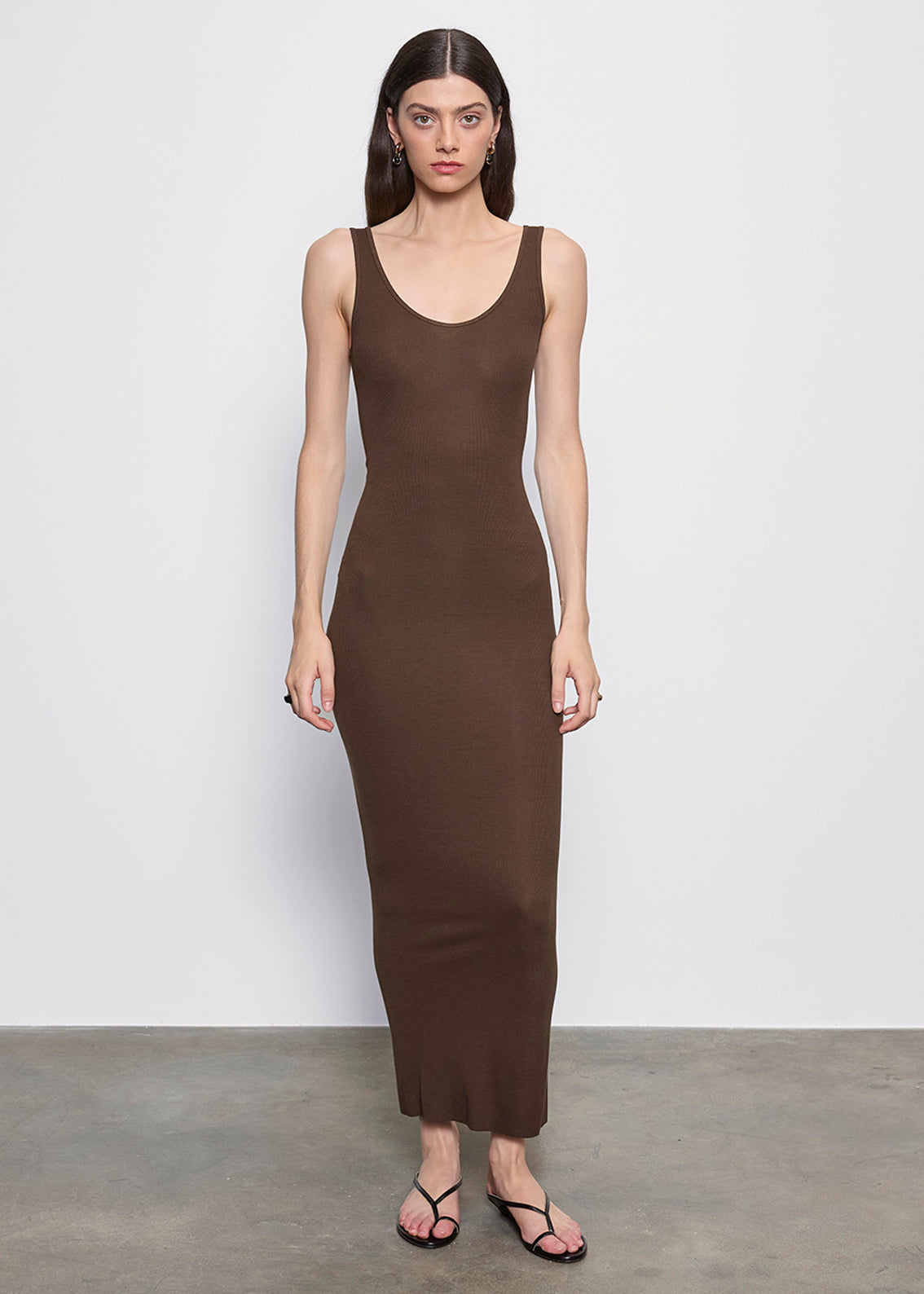 Silk Knit Maxi Tank Dress | Chocolate