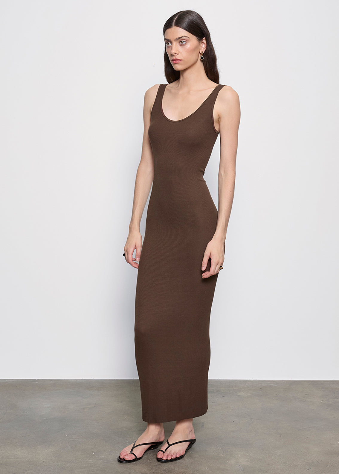 Silk Knit Maxi Tank Dress | Chocolate