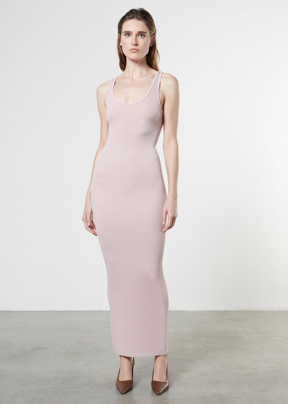 Silk Rib Maxi Dress | Pink Clay