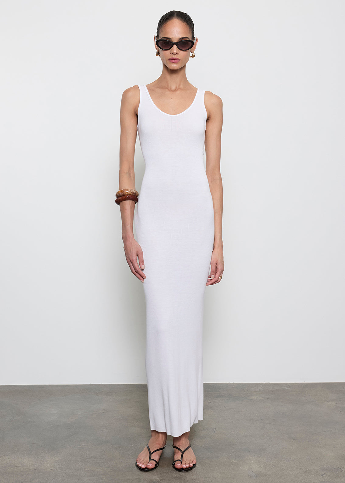 Silk Rib Maxi Dress | White